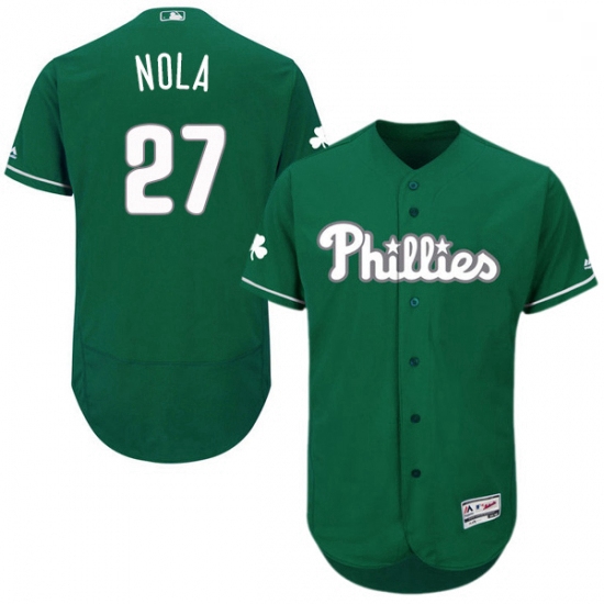 Mens Majestic Philadelphia Phillies 27 Aaron Nola Green Celtic Flexbase Authentic Collection MLB Jer