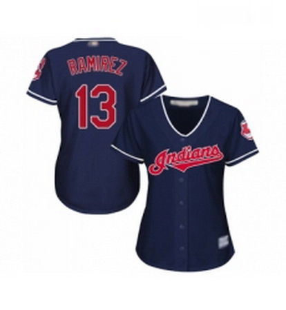 Womens Cleveland Indians 13 Hanley Ramirez Replica Navy Blue Alternate 1 Cool Base Baseball Jersey