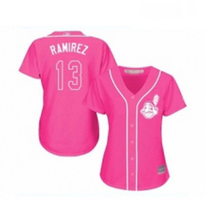 Womens Cleveland Indians 13 Hanley Ramirez Replica Pink Fashion Cool Base Baseball Jersey