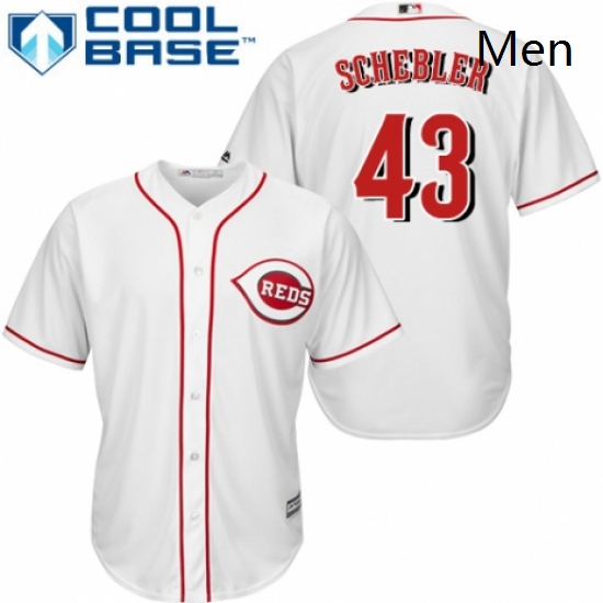 Mens Majestic Cincinnati Reds 43 Scott Schebler Replica White Home Cool Base MLB Jersey