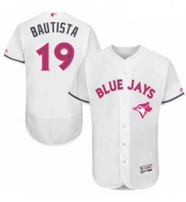 Mens Majestic Toronto Blue Jays 19 Jose Bautista Authentic White 2016 Mothers Day Fashion Flex Base 