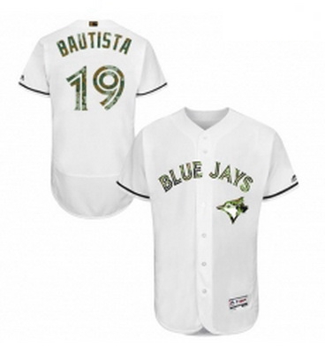 Mens Majestic Toronto Blue Jays 19 Jose Bautista Authentic White 2016 Memorial Day Fashion Flex Base