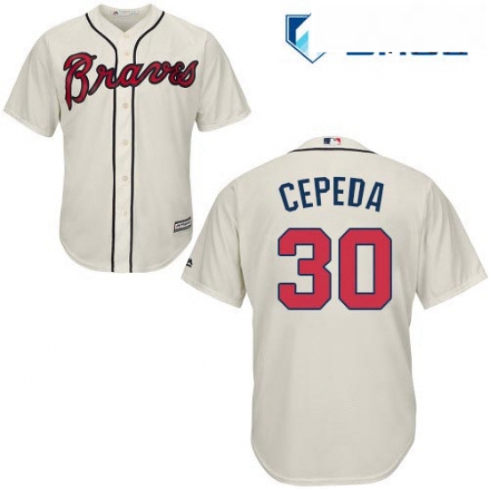 Mens Majestic Atlanta Braves 30 Orlando Cepeda Replica Cream Alternate 2 Cool Base MLB Jersey