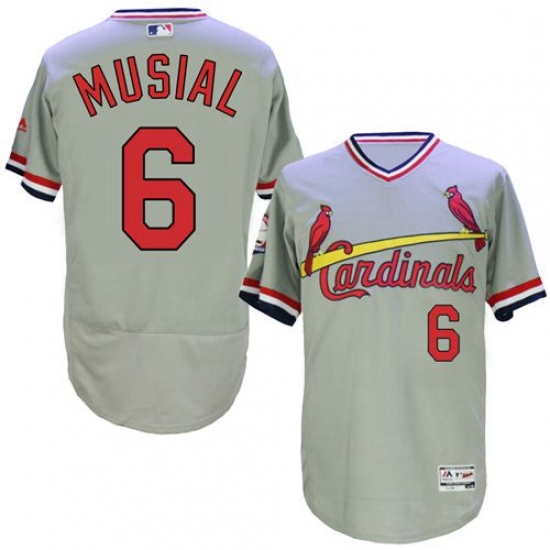 Mens Majestic St Louis Cardinals 6 Stan Musial Grey Flexbase Authentic Collection Cooperstown MLB Je