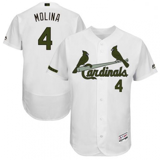 Mens Majestic St Louis Cardinals 4 Yadier Molina White Memorial Day Authentic Collection Flex Base M