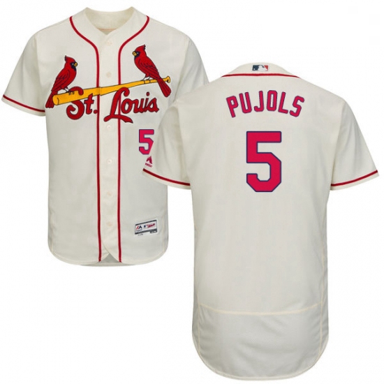 Mens Majestic St Louis Cardinals 5 Albert Pujols Cream Alternate Flex Base Authentic Collection MLB 