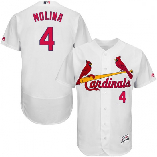 Mens Majestic St Louis Cardinals 4 Yadier Molina White Home Flex Base Authentic Collection MLB Jerse