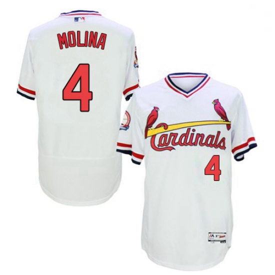 Mens Majestic St Louis Cardinals 4 Yadier Molina White Flexbase Authentic Collection Cooperstown MLB