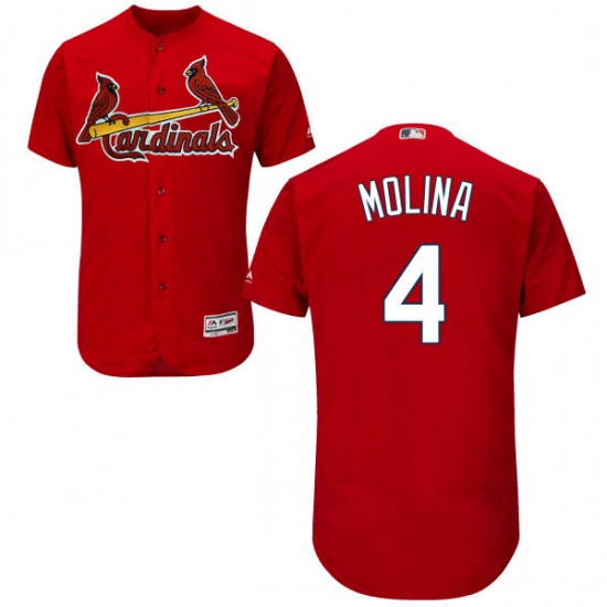 Mens Majestic St Louis Cardinals 4 Yadier Molina Red Alternate Flex Base Authentic Collection MLB Je