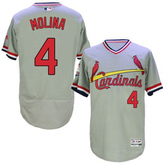 Mens Majestic St Louis Cardinals 4 Yadier Molina Grey Flexbase Authentic Collection Cooperstown MLB 