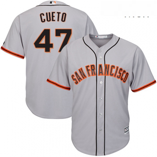 Mens Majestic San Francisco Giants 47 Johnny Cueto Replica Grey Road Cool Base MLB Jersey