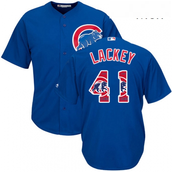 Mens Majestic Chicago Cubs 41 John Lackey Authentic Royal Blue Team Logo Fashion Cool Base MLB Jerse