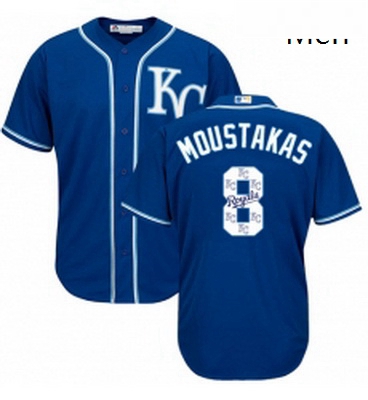 Mens Majestic Kansas City Royals 8 Mike Moustakas Authentic Blue Team Logo Fashion Cool Base MLB Jer