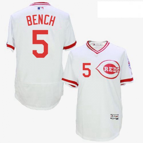 Mens Majestic Cincinnati Reds 5 Johnny Bench White Flexbase Authentic Collection Cooperstown MLB Jer