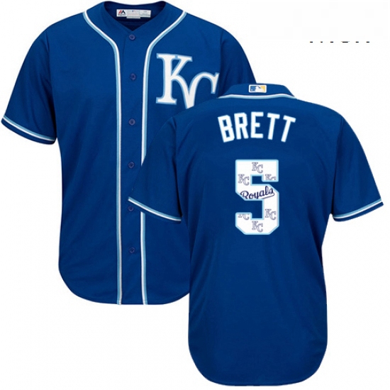 Mens Majestic Kansas City Royals 5 George Brett Authentic Blue Team Logo Fashion Cool Base MLB Jerse