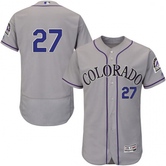 Mens Majestic Colorado Rockies 27 Trevor Story Grey Road Flex Base Authentic Collection MLB Jersey