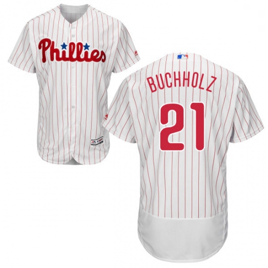 Mens Majestic Philadelphia Phillies 21 Clay Buchholz White Flexbase Authentic Collection MLB Jersey