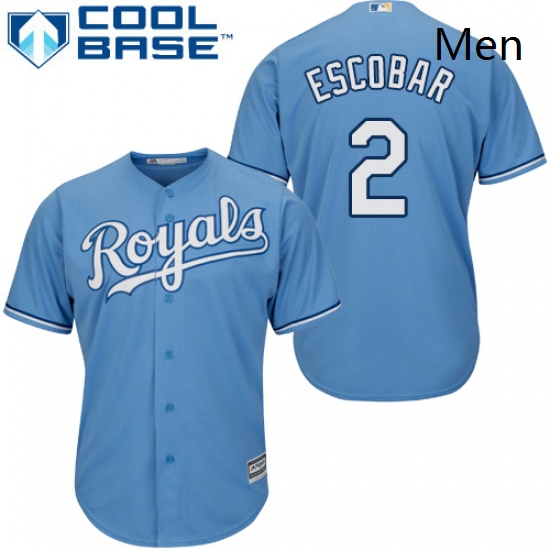 Mens Majestic Kansas City Royals 2 Alcides Escobar Replica Light Blue Alternate 1 Cool Base MLB Jers