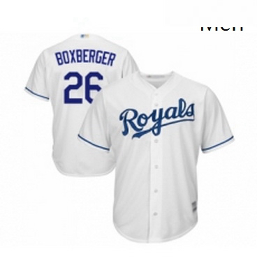 Mens Kansas City Royals 26 Brad Boxberger Replica White Home Cool Base Baseball Jersey