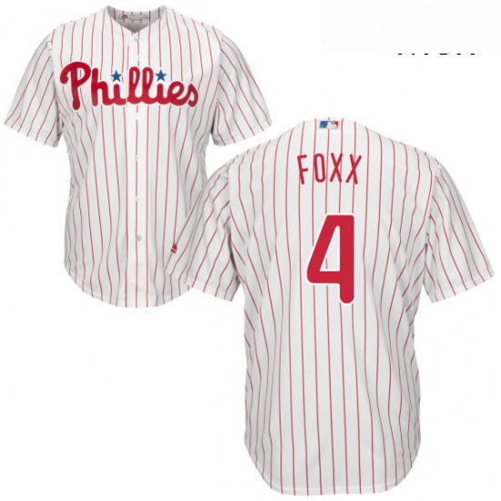 Mens Majestic Philadelphia Phillies 4 Jimmy Foxx Replica WhiteRed Strip Home Cool Base MLB Jersey