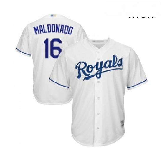 Mens Kansas City Royals 16 Martin Maldonado Replica White Home Cool Base Baseball Jersey