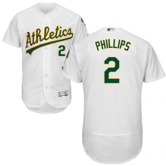 Mens Majestic Oakland Athletics 2 Tony Phillips White Home Flex Base Authentic Collection MLB Jersey