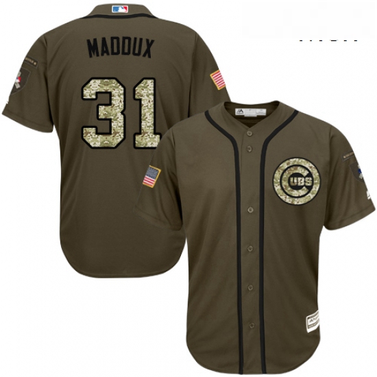 Mens Majestic Chicago Cubs 31 Greg Maddux Authentic Green Salute to Service MLB Jersey