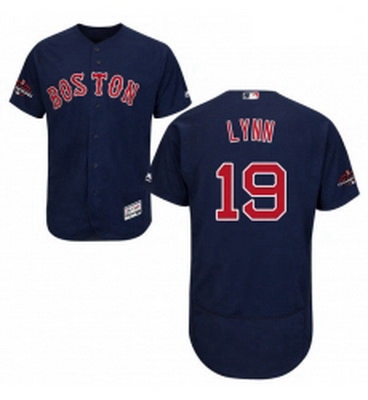 Mens Majestic Boston Red Sox 19 Fred Lynn Navy Blue Alternate Flex Base Authentic Collection 2018 Wo