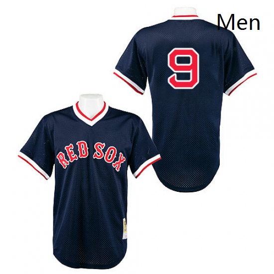 Mens Mitchell and Ness 1990 Boston Red Sox 9 Ted Williams Authentic Navy Blue Throwback MLB Jersey
