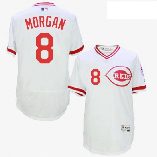 Mens Majestic Cincinnati Reds 8 Joe Morgan White Flexbase Authentic Collection Cooperstown MLB Jerse