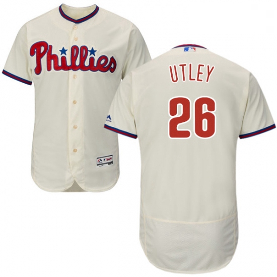 Mens Majestic Philadelphia Phillies 26 Chase Utley Cream Alternate Flex Base Authentic Collection ML