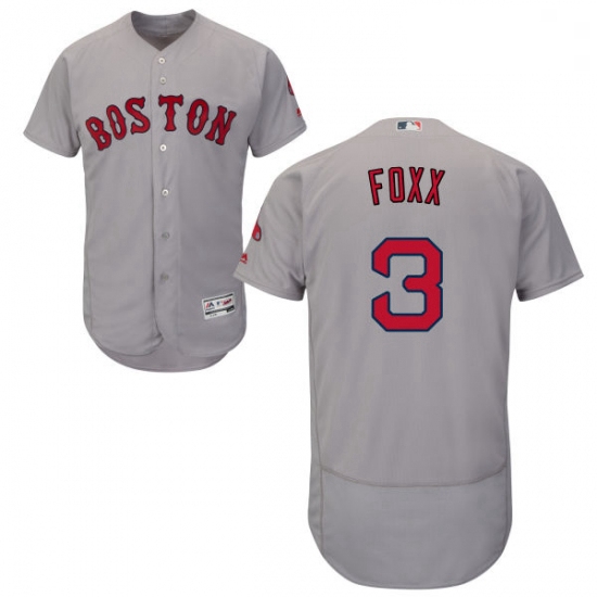 Mens Majestic Boston Red Sox 3 Jimmie Foxx Grey Road Flex Base Authentic Collection MLB Jersey