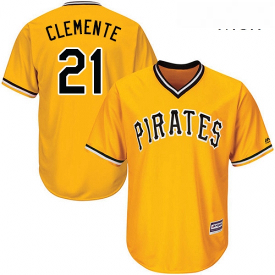 Mens Majestic Pittsburgh Pirates 21 Roberto Clemente Replica Gold Alternate Cool Base MLB Jersey