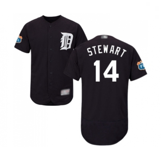 Mens Detroit Tigers 14 Christin Stewart Navy Blue Alternate Flex Base Authentic Collection Baseball 