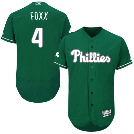 Mens Majestic Philadelphia Phillies 4 Jimmy Foxx Green Celtic Flexbase Authentic Collection MLB Jers