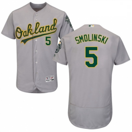 Mens Majestic Oakland Athletics 5 Jake Smolinski Grey Road Flex Base Authentic Collection MLB Jersey