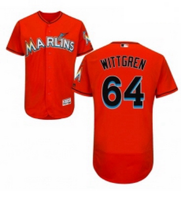 Mens Majestic Miami Marlins 64 Nick Wittgren Orange Alternate Flex Base Authentic Collection MLB Jer