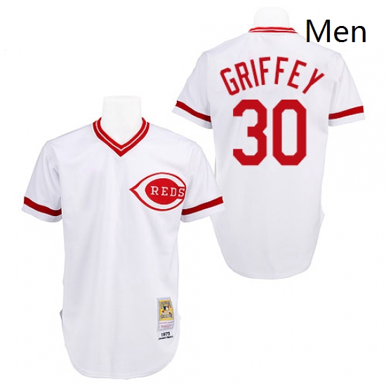 Mens Mitchell and Ness Cincinnati Reds 30 Ken Griffey Authentic White Throwback MLB Jersey