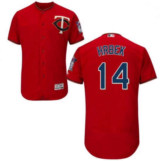 Mens Majestic Minnesota Twins 14 Kent Hrbek Authentic Scarlet Alternate Flex Base Authentic Collecti