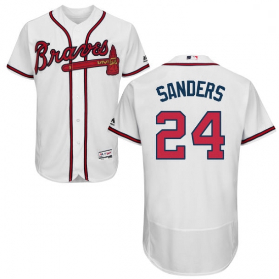 Mens Majestic Atlanta Braves 24 Deion Sanders White Home Flex Base Authentic Collection MLB Jersey