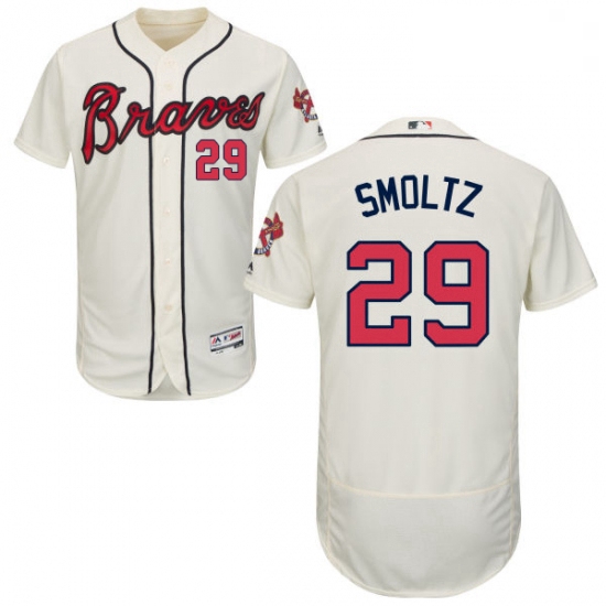 Mens Majestic Atlanta Braves 29 John Smoltz Cream Alternate Flex Base Authentic Collection MLB Jerse