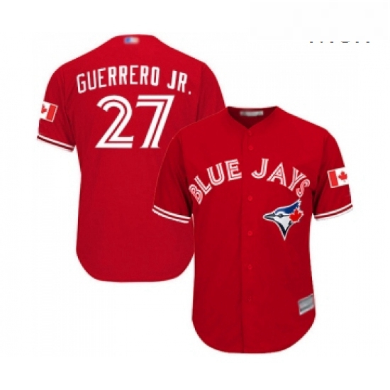 Mens Toronto Blue Jays 27 Vladimir Guerrero Jr Replica Scarlet Alternate Cool Base Baseball Jersey
