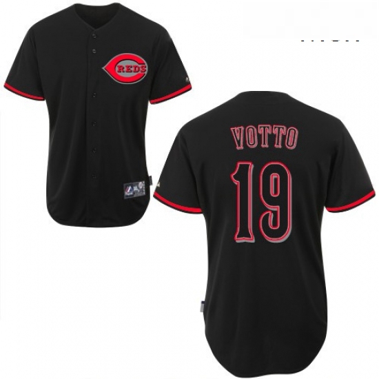 Mens Majestic Cincinnati Reds 19 Joey Votto Authentic Black Fashion MLB Jersey