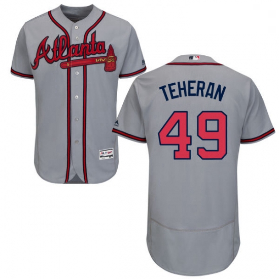 Mens Majestic Atlanta Braves 49 Julio Teheran Grey Road Flex Base Authentic Collection MLB Jersey