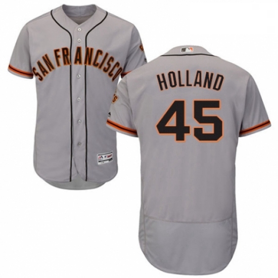 Mens Majestic San Francisco Giants 45 Derek Holland Grey Road Flex Base Authentic Collection MLB Jer