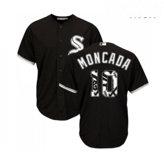 Mens Majestic Chicago White Sox 10 Yoan Moncada Authentic Black Team Logo Fashion Cool Base MLB Jers