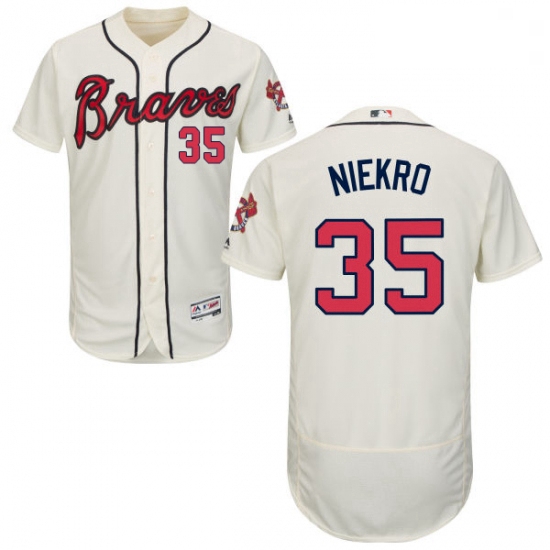 Mens Majestic Atlanta Braves 35 Phil Niekro Cream Alternate Flex Base Authentic Collection MLB Jerse