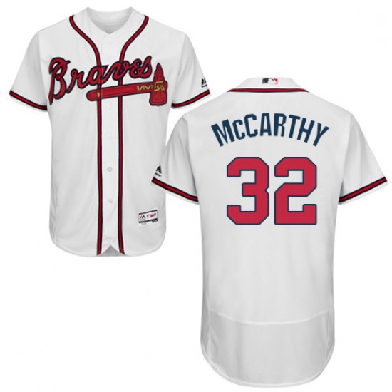 Mens Majestic Atlanta Braves 32 Brandon McCarthy White Home Flex Base Authentic Collection MLB Jerse