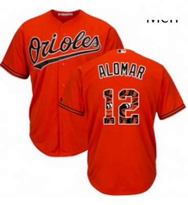 Mens Majestic Baltimore Orioles 12 Roberto Alomar Authentic Orange Team Logo Fashion Cool Base MLB J