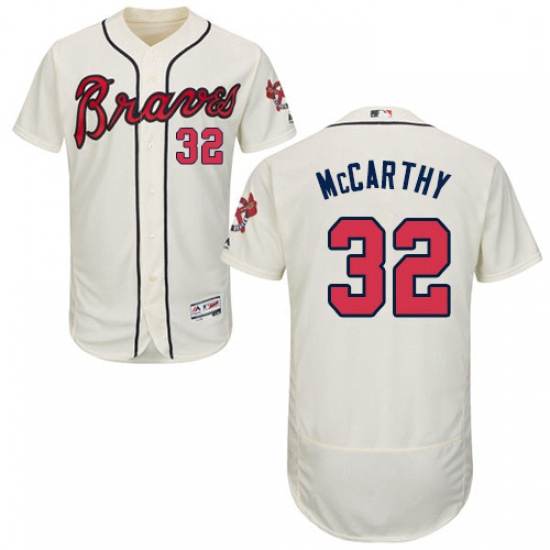 Mens Majestic Atlanta Braves 32 Brandon McCarthy Cream Alternate Flex Base Authentic Collection MLB 